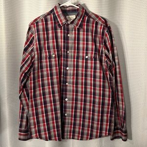 PD&C Men’s Button Down Long Sleeve Collared Red & Blue Plaid Sz Medium Shirt